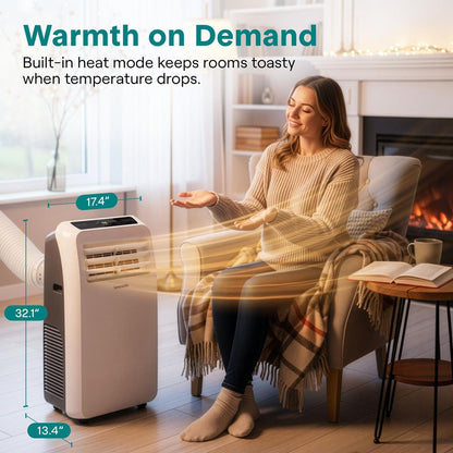 SereneLife Portable Air Conditioner and Heater – 12,000 BTU Compact Home AC Cooling and Heating Unit with Built-In Dehumidifier & Fan Modes, Includes Window Mount Kit (White)