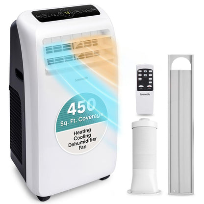 SereneLife Portable Air Conditioner and Heater – 12,000 BTU Compact Home AC Cooling and Heating Unit with Built-In Dehumidifier & Fan Modes, Includes Window Mount Kit (White)