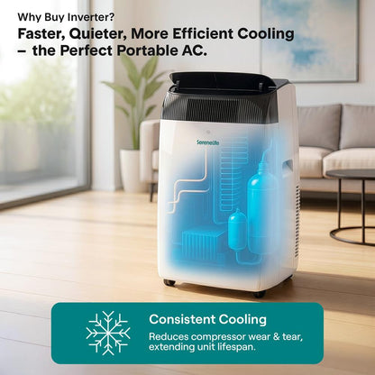 Serenelife Inverter Portable Air Conditioner & Heater With Wi-Fi Function - 16,000 Btu Cooling (Ashrae), Compact Unit With Dehumidifier & Fan Modes, Includes Window Mount Kit (Gray)