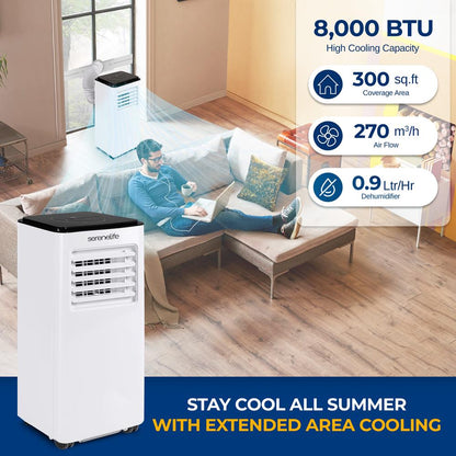 Single Duct Portable Air Conditioner And Heater - 8000 Btu Cooling Capacity (Ashrae) Compact Home A/C Cooling And Heating Unit With Built-In Dehumidifier & Fan Modes, Includes Window Mount Kit (White And Black)