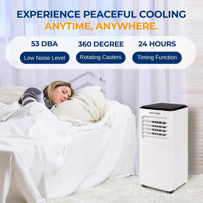 Single Duct Portable Air Conditioner And Heater - 8000 Btu Cooling Capacity (Ashrae) Compact Home A/C Cooling And Heating Unit With Built-In Dehumidifier & Fan Modes, Includes Window Mount Kit (White And Black)