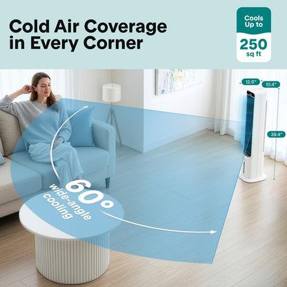 Serenelife Portable Evaporative Air Cooler Tower Fan With 5L Detachable Water Tank, 60° Adjustable Oscillation, 3 Fan Modes, 4 Ice Boxes, And Remote Control – Ideal For Home, Office, And School (White)