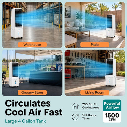 Serenelife Portable Evaporative Air Cooler With 15 Liters Detachable Water Tank With For Outdoor And Indoor Use (White & Black)
