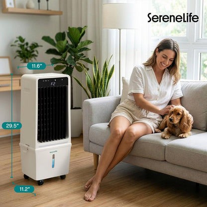Serenelife Portable Evaporative Air Cooler With 15 Liters Detachable Water Tank With For Outdoor And Indoor Use (White & Black)