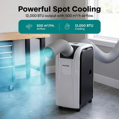 Serenelife Spot Cooler Air Conditioner And Heater With Wi-Fi Function - 12000 Btu Cooling (Ashrae), Compact Unit With Dehumidifier & Heating Modes, Includes Window Mount Kit (Gray)