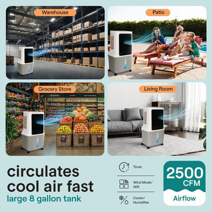 Portable Evaporative Air Cooler With 30 Liters Detachable Water Tank With Wifi Function For Outdoor And Indoor Use