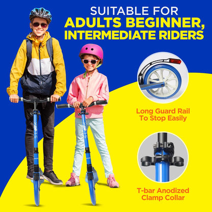 Kick Scooter for Adults - Smooth Ride Alloy Deck - Blue
