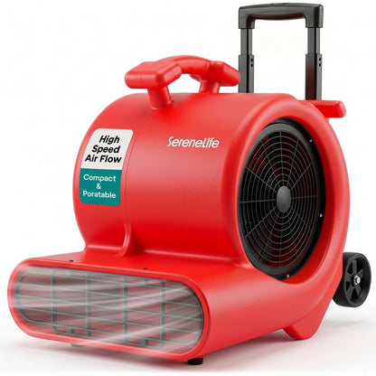 Serenelife Air Mover – High-Speed Blower Fan With 3 Speeds, Adjustable Angle, And Durable Design For Drying, Ventilation, And Air Circulation In Homes, Garages, And Worksites (Red)