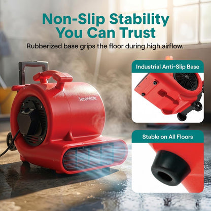 Serenelife Air Mover – High-Speed Blower Fan With 3 Speeds, Adjustable Angle, And Durable Design For Drying, Ventilation, And Air Circulation In Homes, Garages, And Worksites (Red)