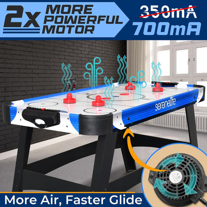 54" Air Hockey Table, Smooth Glide, 12V Motor, LED Scoreboard, Blue