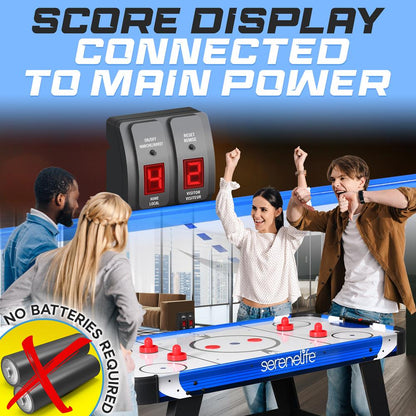 54" Air Hockey Table, Smooth Glide, 12V Motor, LED Scoreboard, Blue