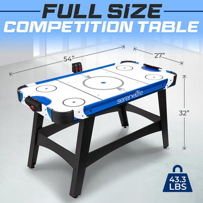 54" Air Hockey Table, Smooth Glide, 12V Motor, LED Scoreboard, Blue