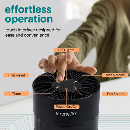 Portable Air Purifier - Small Air Purifier with Aroma Box & Ambient Light, High Filtration Efficiency, 2-Speed, Timer & Sleep Mode (Black)