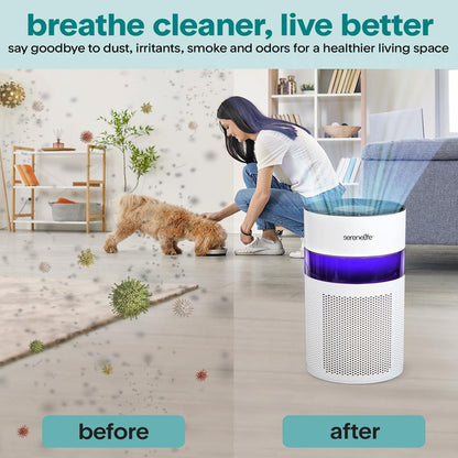 Serenelife High-Performance Air Purifier With Built-In Aroma Box, On/Off Ambient Light & Digital Display – Quiet Operation, 2 Fan Speeds, Timer, And Hepa 13 Filter  (White)