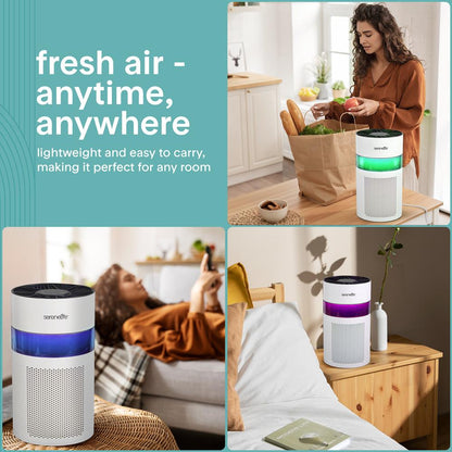 Serenelife High-Performance Air Purifier With Built-In Aroma Box, On/Off Ambient Light & Digital Display – Quiet Operation, 2 Fan Speeds, Timer, And Hepa 13 Filter  (White)