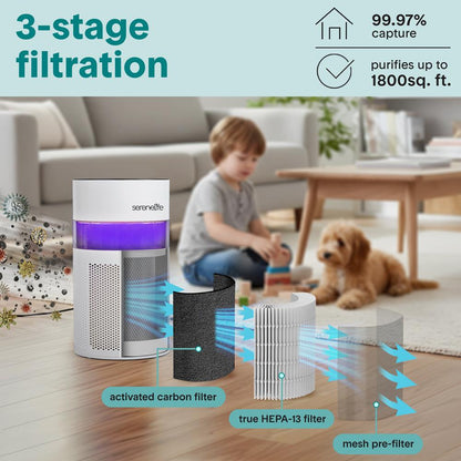 Portable Air Purifier - Small Air Purifier with Aroma Box & Ambient Light, High Filtration Efficiency, 2-Speed, Timer & Sleep Mode (White)
