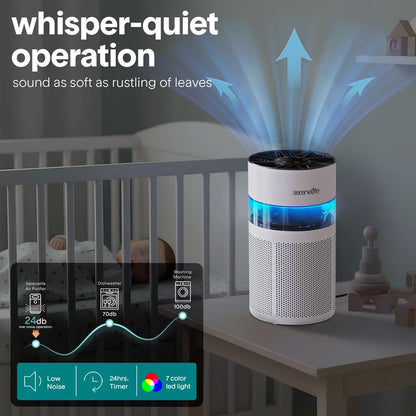 Portable Air Purifier - Small Air Purifier with Aroma Box & Ambient Light, High Filtration Efficiency, 2-Speed, Timer & Sleep Mode (White)