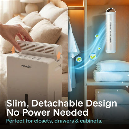 Serenelife 2-In-1 Dehumidifier With Removable Dehumidifying Cylinder, Intelligent Humidity Control, Timer & Sleep Mode – Ideal For Medium To Large Rooms (White)
