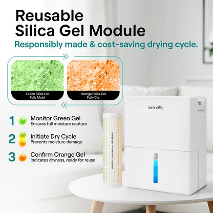Serenelife 2-In-1 Dehumidifier With Removable Dehumidifying Cylinder, Intelligent Humidity Control, Timer & Sleep Mode – Ideal For Medium To Large Rooms (White)