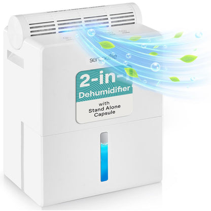 Serenelife 2-In-1 Dehumidifier With Removable Dehumidifying Cylinder, Intelligent Humidity Control, Timer & Sleep Mode – Ideal For Medium To Large Rooms (White)