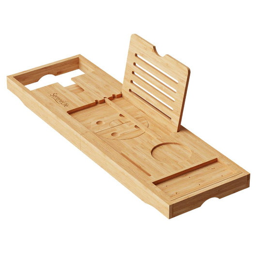 Bamboo Bath Caddy Tray - Expandable, Slip-Resistant, Waterproof, Brown