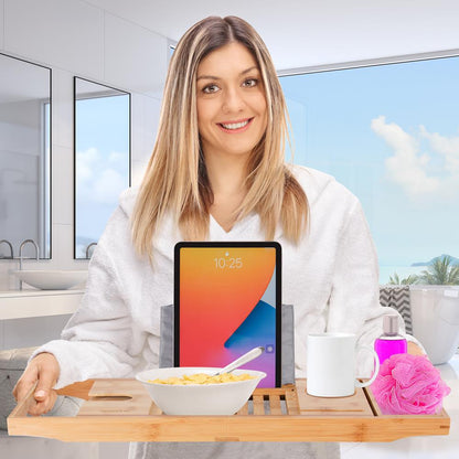 Bamboo Bathtub Caddy Tray - Relaxation Organizer, Adjustable, Natural Wood