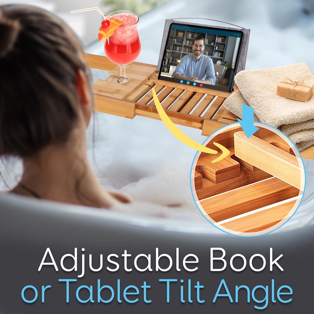 SereneLife Luxury Bamboo Bathtub Caddy - Thumbnail 3