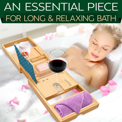 Bamboo Bathtub Caddy Comfort Extendable Tray Natural Waterproof