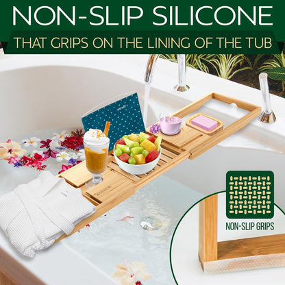 Bamboo Bathtub Caddy Comfort Extendable Tray Natural Waterproof
