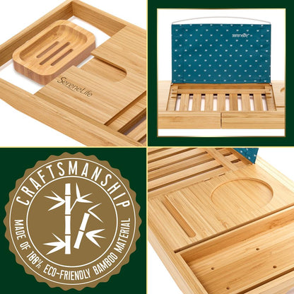 Bamboo Bathtub Caddy Comfort Extendable Tray Natural Waterproof