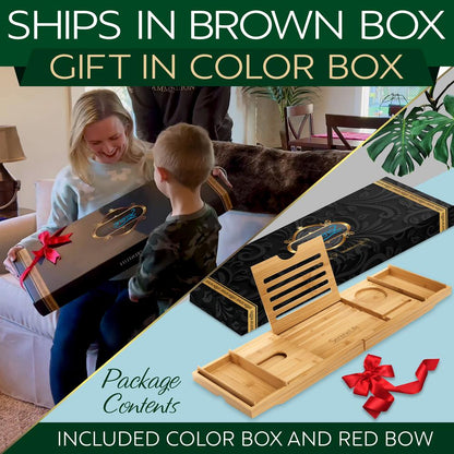 Bath Caddy Tray Comfort Bamboo Waterproof Adjustable Dark Brown