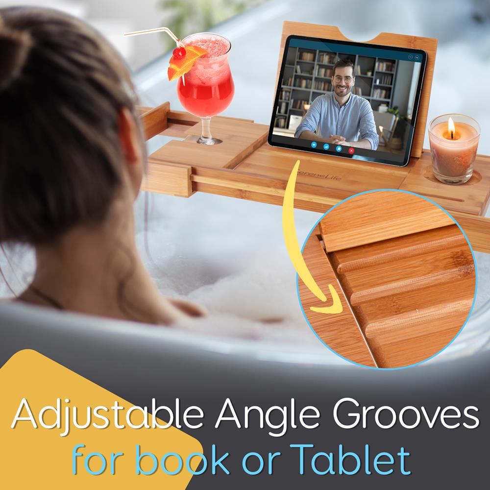 Bathtub Caddy Comfort Bamboo Adjustable Length Dark Brown - Thumbnail 5