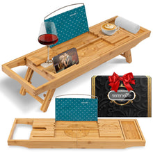 Bamboo Bathtub Caddy - Adjustable, Foldable, Waterproof, Dark Brown