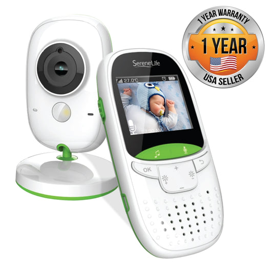 Video Baby Monitor w/ Thermometer, 2" Screen, Night Vision, White