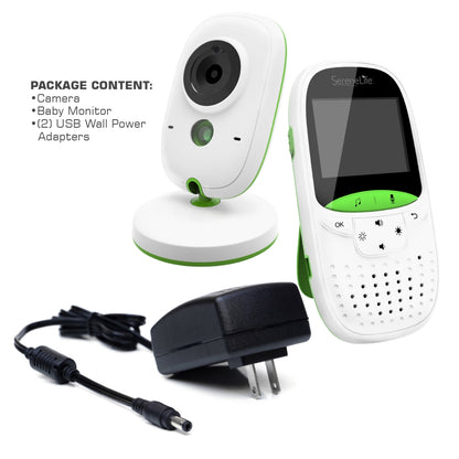 Video Baby Monitor w/ Thermometer, 2" Screen, Night Vision, White