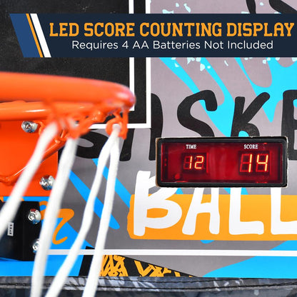 Single Hoop Basketball Game, LED Scoreboard, Foldable, Blue