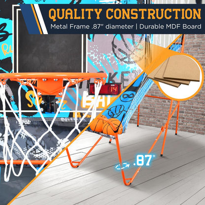 Single Hoop Basketball Game, LED Scoreboard, Foldable, Blue