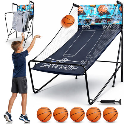 Dual Hoop Basketball Game - LED Scoreboard, Foldable, 5 Balls Included
