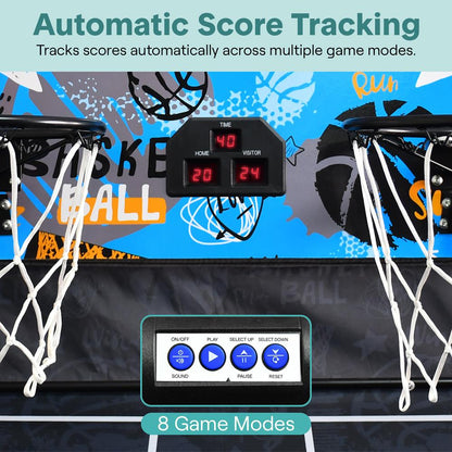 Dual Hoop Basketball Game - LED Scoreboard, Foldable, 5 Balls Included