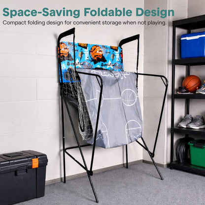 Dual Hoop Basketball Game - LED Scoreboard, Foldable, 5 Balls Included