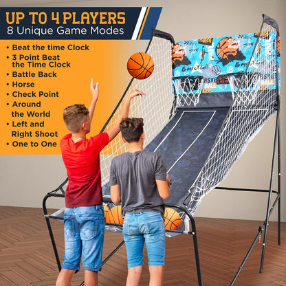 Dual Hoop Basketball Game - LED Scoreboard, Foldable, 5 Balls Included