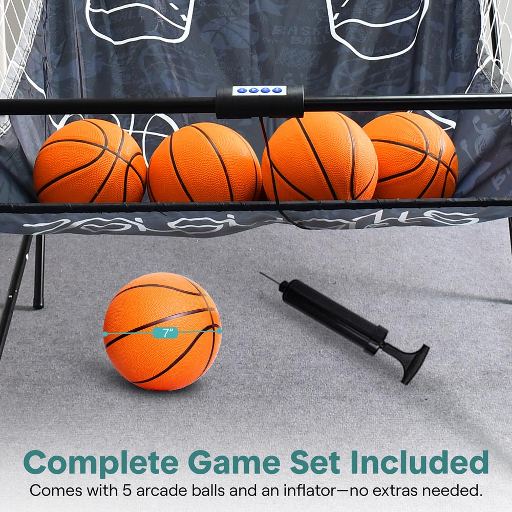 Dual Hoop Basketball Game - LED Scoreboard, Foldable, 5 Balls