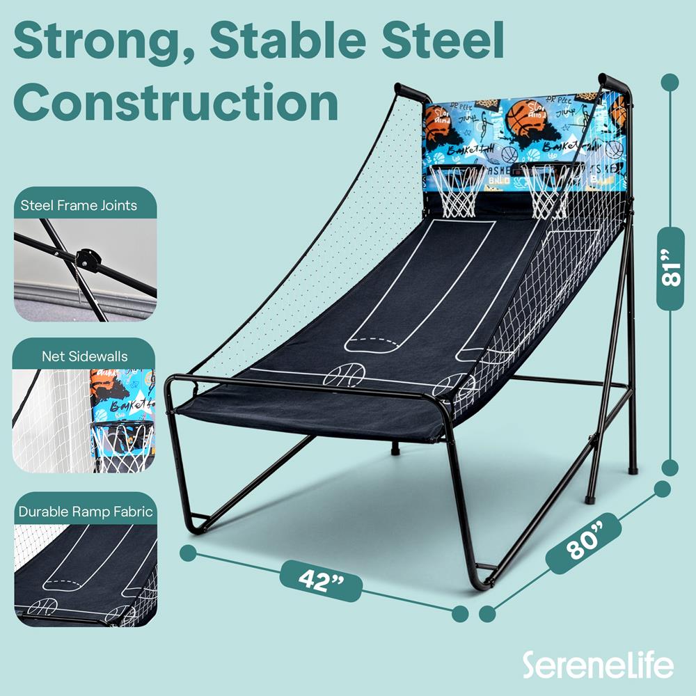Dual Hoop Basketball Game - LED Scoreboard, Foldable, 5 Balls