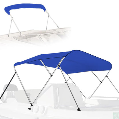 3 Bow Bimini Top Boat Cover, Waterproof 600D Canvas, Easy Install, Blue