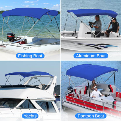 3 Bow Bimini Top Boat Cover, Waterproof 600D Canvas, Easy Install, Blue