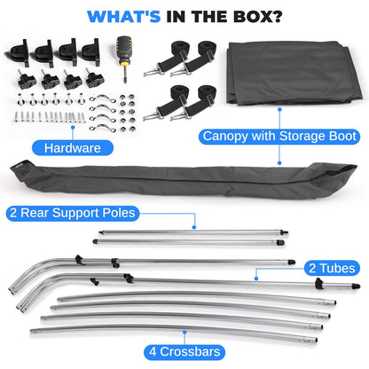 4 Bow Bimini Top Boat Cover, 96" Waterproof Aluminum Frame, Gray