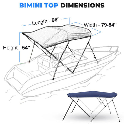 Bimini Top Boat Cover, Waterproof UV-Resistant, Aluminum Frame, Blue