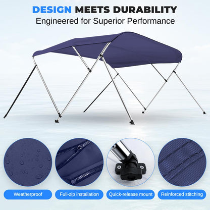 Bimini Top Boat Cover, Waterproof UV-Resistant, Aluminum Frame, Blue