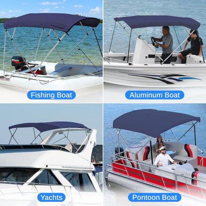 Bimini Top Boat Cover, Waterproof UV-Resistant, Aluminum Frame, Blue