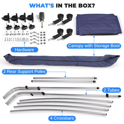 Bimini Top Boat Cover, Waterproof UV-Resistant, Aluminum Frame, Blue